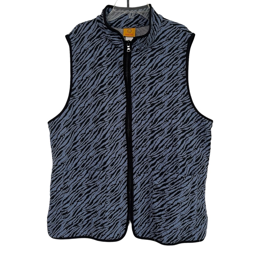 Ruby Rd size XL zip up vest blue and black animal print